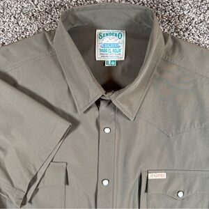 SENDERO Men’s XL Pearl Snap Short Sleeved Olive Green Performance Shirt